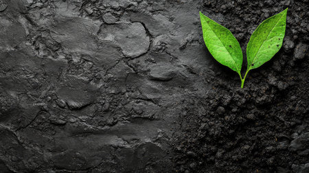 Biochar application on soil surface near crops, carbon-rich amendment in sustainability practices with earthy copy spaceの素材