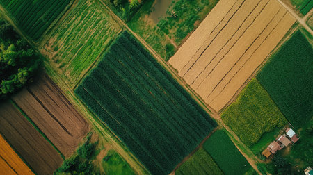 Bio-intensive farming field using minimal resources for maximum yields, with rich soil and natural farming practices, ample space for copyの素材