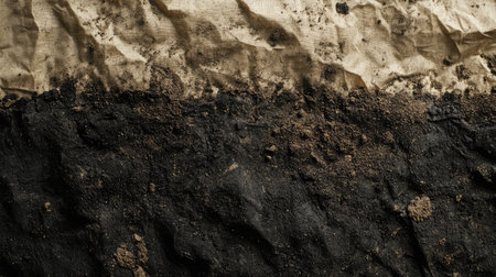 Farm field with diverse crop patches and visible organic soil amendment bags, wide background for text spaceの素材