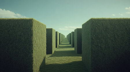 Green hedge rows surrounding a field of crops, acting as windbreaks and supporting local biodiversity, with plenty of sky for copy spaceの素材