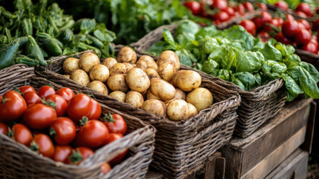 Organic greenhouse with heirloom vegetables in compost-rich containers, eco design and airy copy spaceの素材