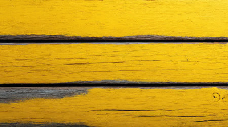 Close-up view of a vibrant yellow wooden plank surface showcasing rich textures and grain patterns, perfect for various artistic projects and design backgrounds.の素材