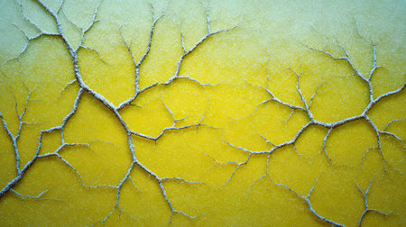 Yellow icy texture with cracks and frost detail, overhead shot with ample negative space for productの素材