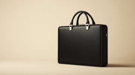 A sleek, formal briefcase with an elegant design, placed on a neutral-colored background, offering clear space for branding.の素材