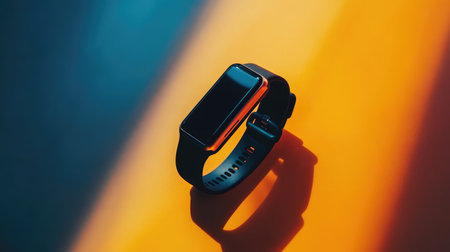 A fitness tracker placed on a bright, clean surface, creating clear space around it for copy or logos.の素材