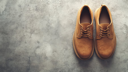 A pair of stylish shoes placed neatly on a clean, textured background with plenty of room for branding or promotional text.の素材