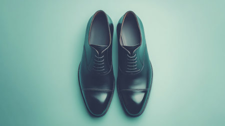 A high-end pair of shoes placed on a minimalistic background with ample room around them for copy or logos.の素材