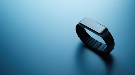 A modern fitness tracker on a bright surface, leaving enough space for promotional text or branding.の素材