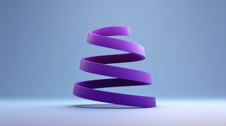 D purple spiral structure on soft gradient background, minimal layout with clear copy spaceの素材