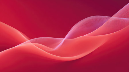Abstract red background with soft flowing curves and gradient lighting, creating smooth movement with clean copy space in the centerの素材