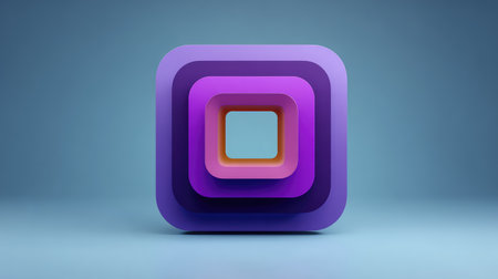 Abstract geometric purple shapes layered in D over a smooth gradient background, modern design with open centerの素材