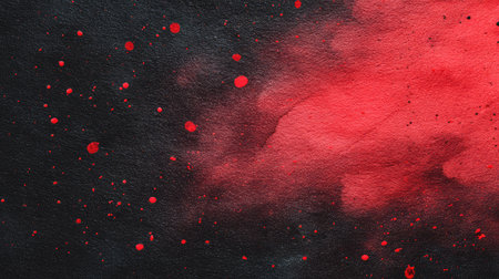 Dark grunge texture with red paint splashes across black surface, empty space in middle for designの素材