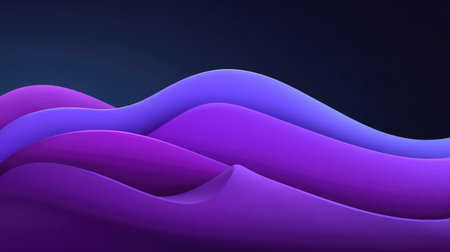 Dynamic flowing wave ribbons in purple hues over gradient black and violet backgroundの素材