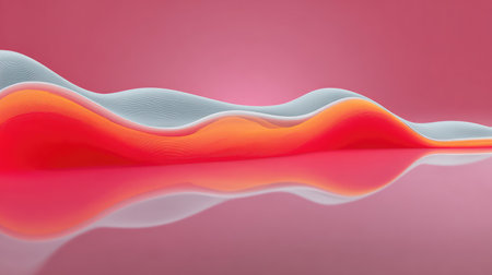 Glossy red surface with reflective abstract wave patterns, modern look with copy space in centerの素材