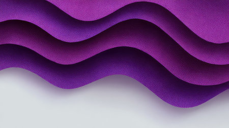 Layered purple waves with mesh pattern and soft shadows creating depth on clean white backgroundの素材