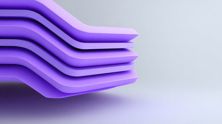Layered soft paper shapes in violet hues stacked in a D illusion style over blank backdropの素材