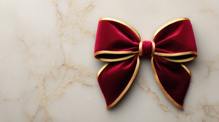 Luxurious Christmas present with velvet bow and golden accents on marble surface, elegant design with copy spaceの素材