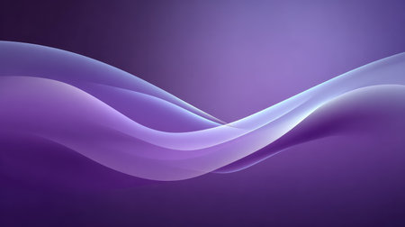 Soft purple wave patterns layered over gradient background with smooth transitions, copy space centeredの素材