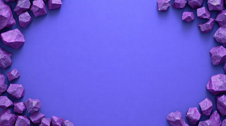 Stylized crystal shards in purple scattered around border of background, clean space in middleの素材
