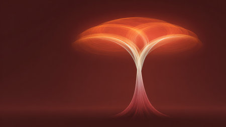 Tree of life made from intertwining light beams over a red and black gradient background, radiant with open spaceの素材