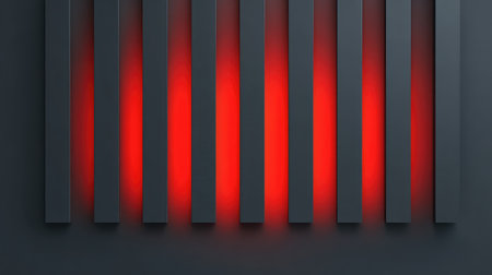 Vertical red stripes on matte black surface with light reflection and space for design in centerの素材