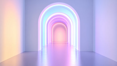 A minimalist pastel gradient backdrop with soft light reflections, providing the perfect space for adding your logo or text.の素材