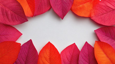 Abstract textured background of autumn leaves with central blank spaceの素材