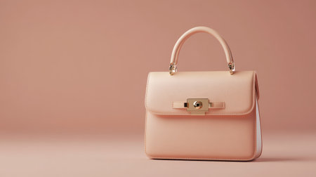 A luxurious handbag with a classic design, placed on a smooth background, surrounded by space for promotional content or logos.の素材