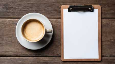 Coffee and clipboard with printed invoice, representing freelance or business services, copy space availableの素材