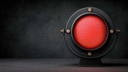 Bold red spotlight on textured black ground, minimal visual with dramatic tone and clean centerの素材