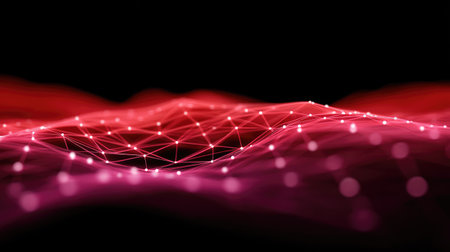 High-tech digital data background with glowing lines forming complex geometric mesh networkの素材