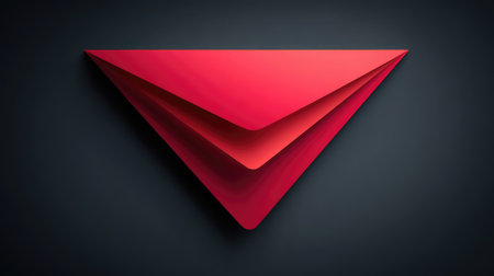 Modern abstract red triangle with shadows over black background, bold style and copy spaceの素材