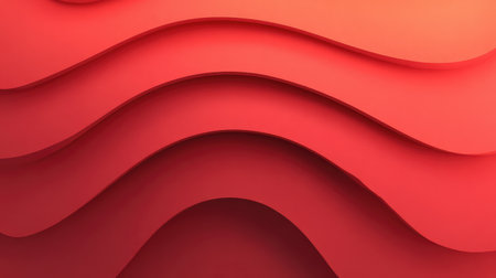 Layered red wave patterns with gradient shadows forming depth, with copy space in the middleの素材