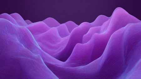 Subtle wave mesh in purple tones creating futuristic pattern over soft backdrop, space in middleの素材