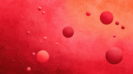 Bright red ink drops or splashes on textured surface creating artistic abstract space, clean centerの素材