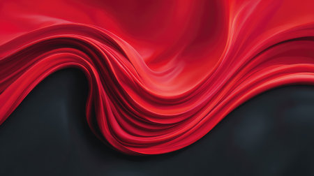 Abstract liquid red swirl over black matte background, dramatic pattern with clean copy space areaの素材