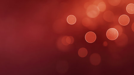 Deep red surface with subtle bokeh light effects and holiday elements at corners, simple layout with copy spaceの素材