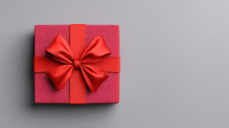 Minimal festive layout with red gift box and large empty backgroundの素材