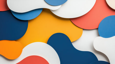 Abstract background with paper cut layered shapes in muted tones, geometric clean copy spaceの素材