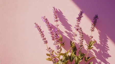 Bright lavender background with soft shadows and modern copy space, calm and whimsicalの素材