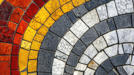 Macro texture of marble chips in terrazzo flooring with mixed colors, stylish modern surface for copy spaceの素材