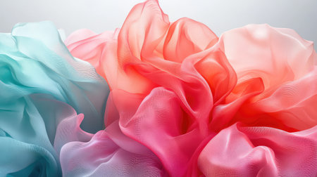 Smooth gradient from aqua to coral pink, modern and trendy color flow ideal for product display copy spaceの素材