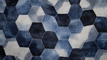Modern hexagon pattern in shades of blue and grey, futuristic tech-inspired background with copy spaceの素材