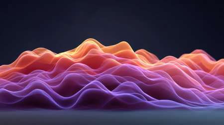 Deep purple waves with glowing edges creating abstract dynamic motion across a dark backdropの素材