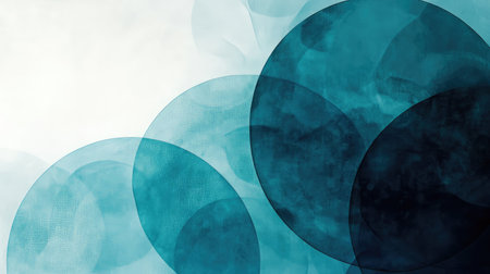 Abstract pattern of overlapping transparent circles, layered texture with gentle depth and copy spaceの素材