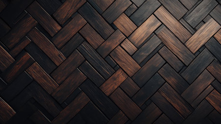 Classic herringbone pattern in dark wood tones, stylish and sophisticated background with room for copyの素材