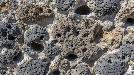 Surface of lava rock with porous black texture, dramatic volcanic background with copy spaceの素材