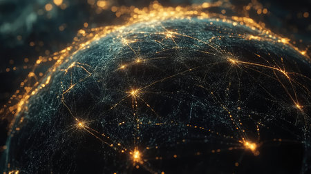 Abstract digital globe with glowing network lines, perfect for adding internet technology details or company promotionsの素材