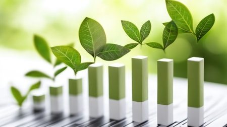 Abstract financial background showing upward trends and green graphs, offering space for adding content about economic advancement or market growthの素材