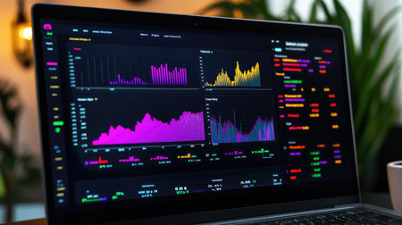 A close-up of a financial dashboard showing market performance graphs with room for adding text about trading trends, stock market data, or economic growth projectionsの素材